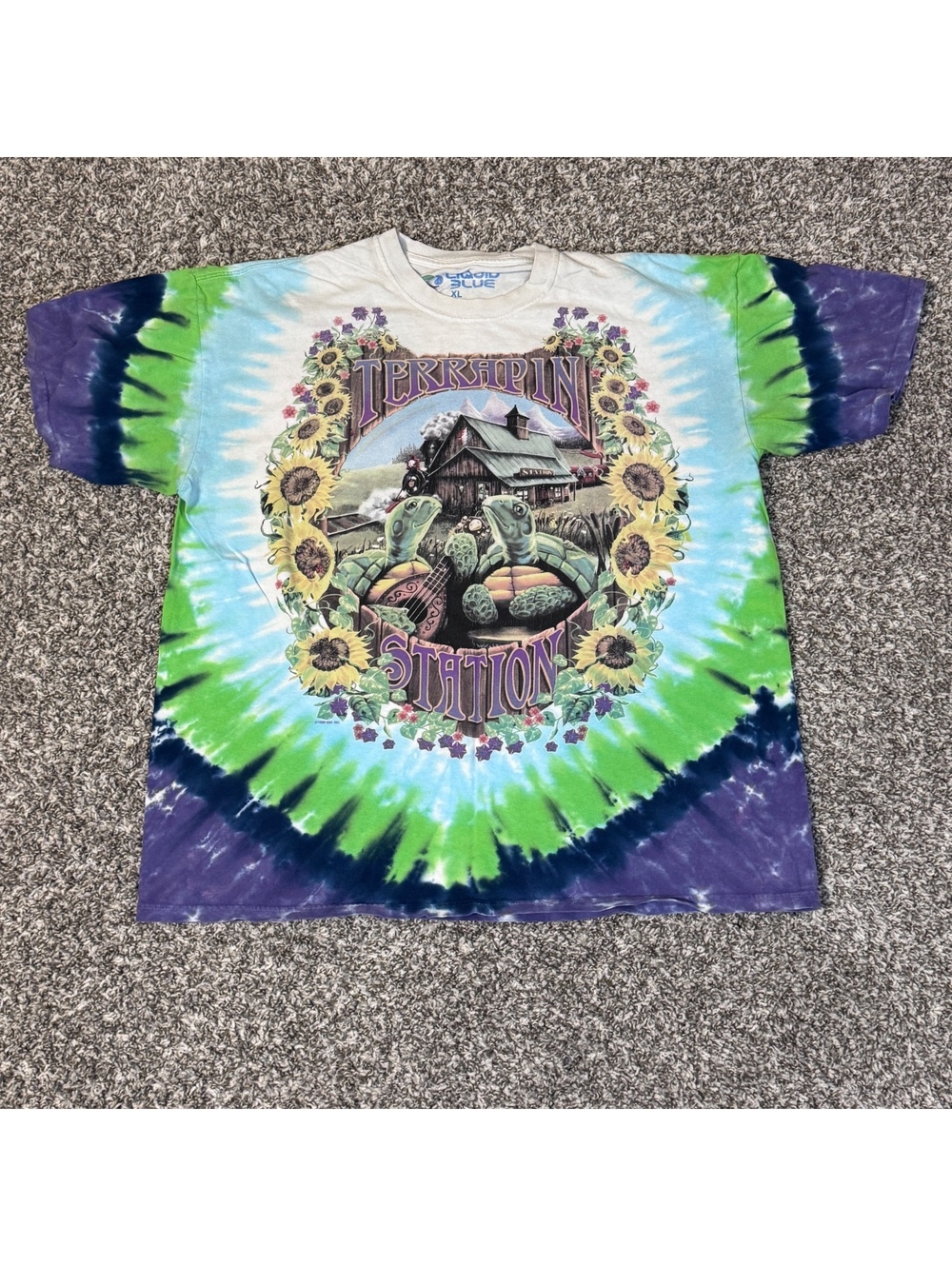 Vintage 1998 Grateful Dead Terrapin Station Liquid Blue Tie Dye T-Shirt XL